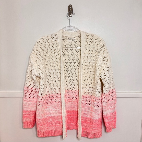 Anthropologie Faustia White & Pink Ombré Chunky Open Knit Cardigan - Picture 8 of 12